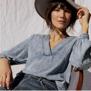 EC Anthropologie Pilcro Chambray blouse XL blue denim lyocell tencel